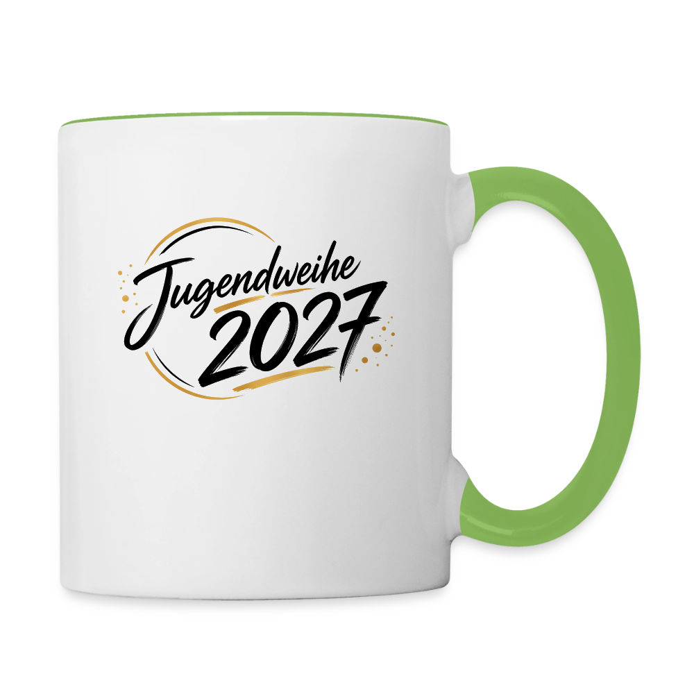 Tasse zweifarbig mit Jahreslogo 2027 - Weiß/Geckogrün