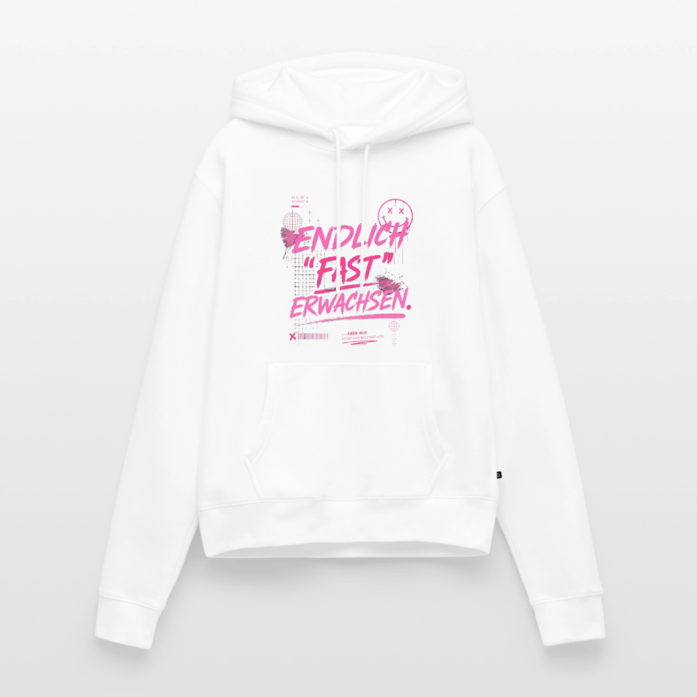 Frauen Premium Hoodie "fast Erwachsen pink" - Weiß