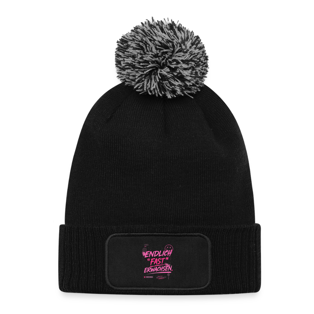 Strick Patch Beanie mit Bommel " fast Erwachsen pink" - Schwarz