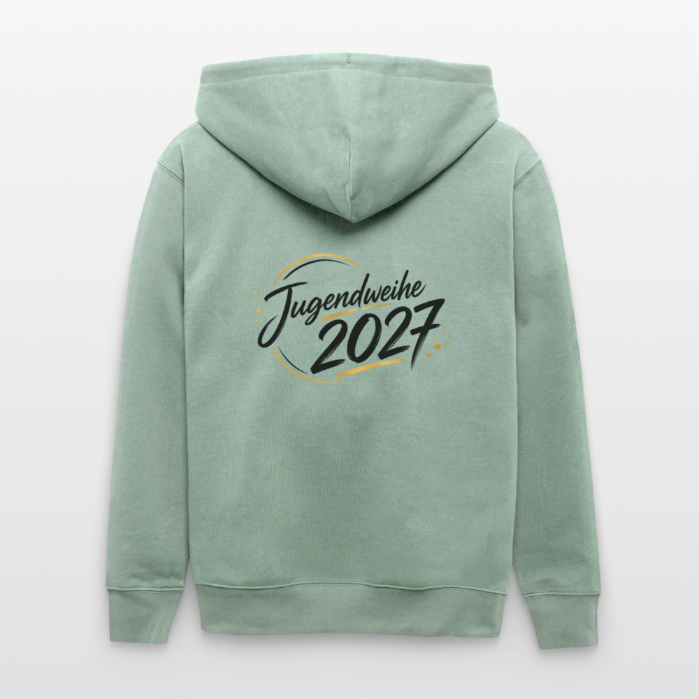 Stanley/Stella Unisex Bio-Kapuzenjacke CULTIVATOR  "Jahreslogo 2027" - Helles Graugrün