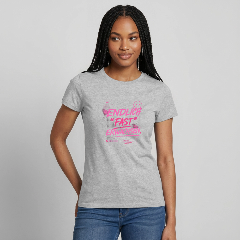 Frauen T-Shirt "fast Erwachsen pink" - Grau meliert