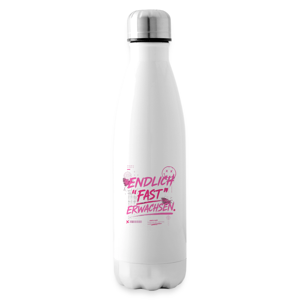 Isolierflasche mit Statement "fast Erwachsen pink" - Weiß