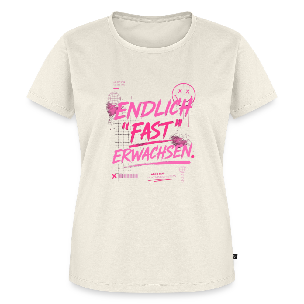 Frauen Premium T-Shirt nachhaltig "fast Erwachsen pink" - Naturweiß