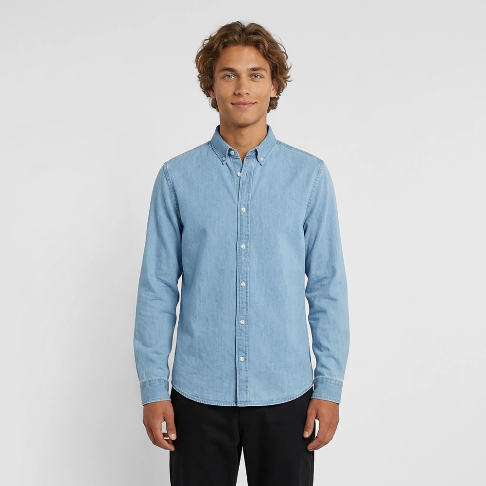 Männer Jeanshemd Organic von Stanley/Stella "Jahreslogo 2027" - verwaschenes Hellblau