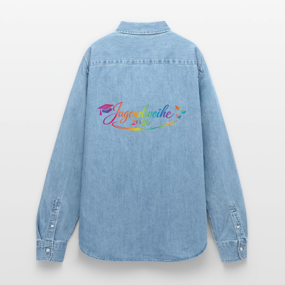 Frauen Jeanshemd Organic von Stanley/Stella "Jahreslogo 2026" - verwaschenes Hellblau