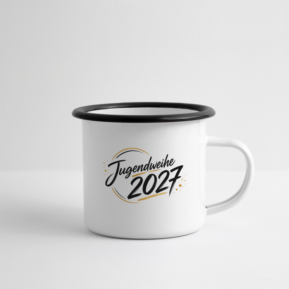 Emaille Becher , Jahresbecher 2027 - Weiß/Schwarz