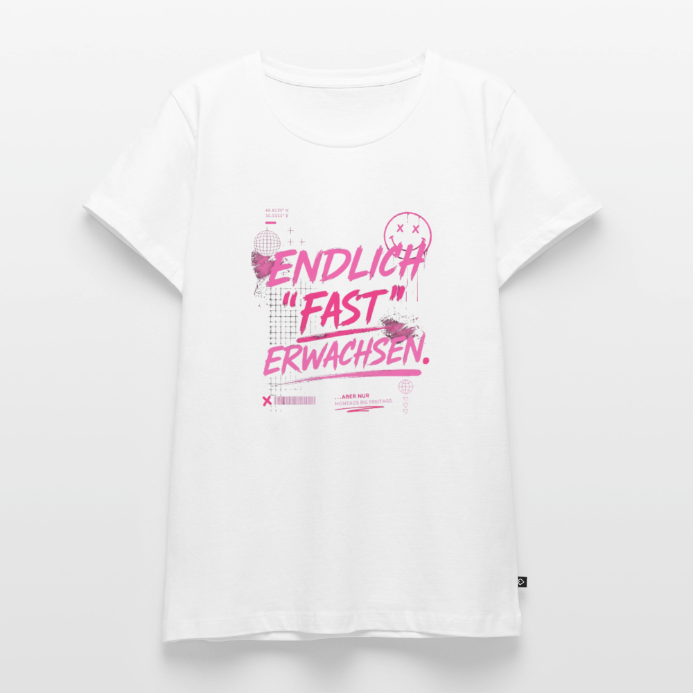 Frauen Premium T-Shirt nachhaltig "fast Erwachsen pink" - Weiß