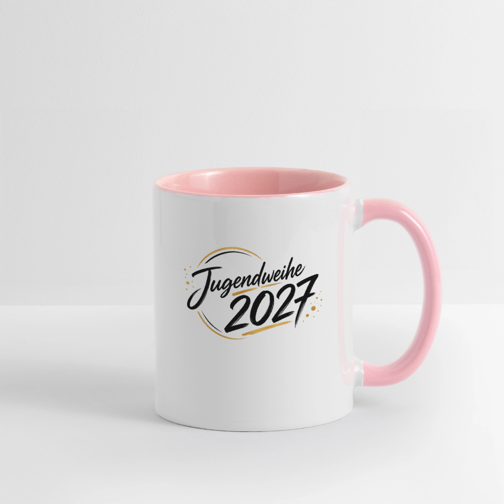 Tasse zweifarbig mit Jahreslogo 2027 - Weiß/Pink