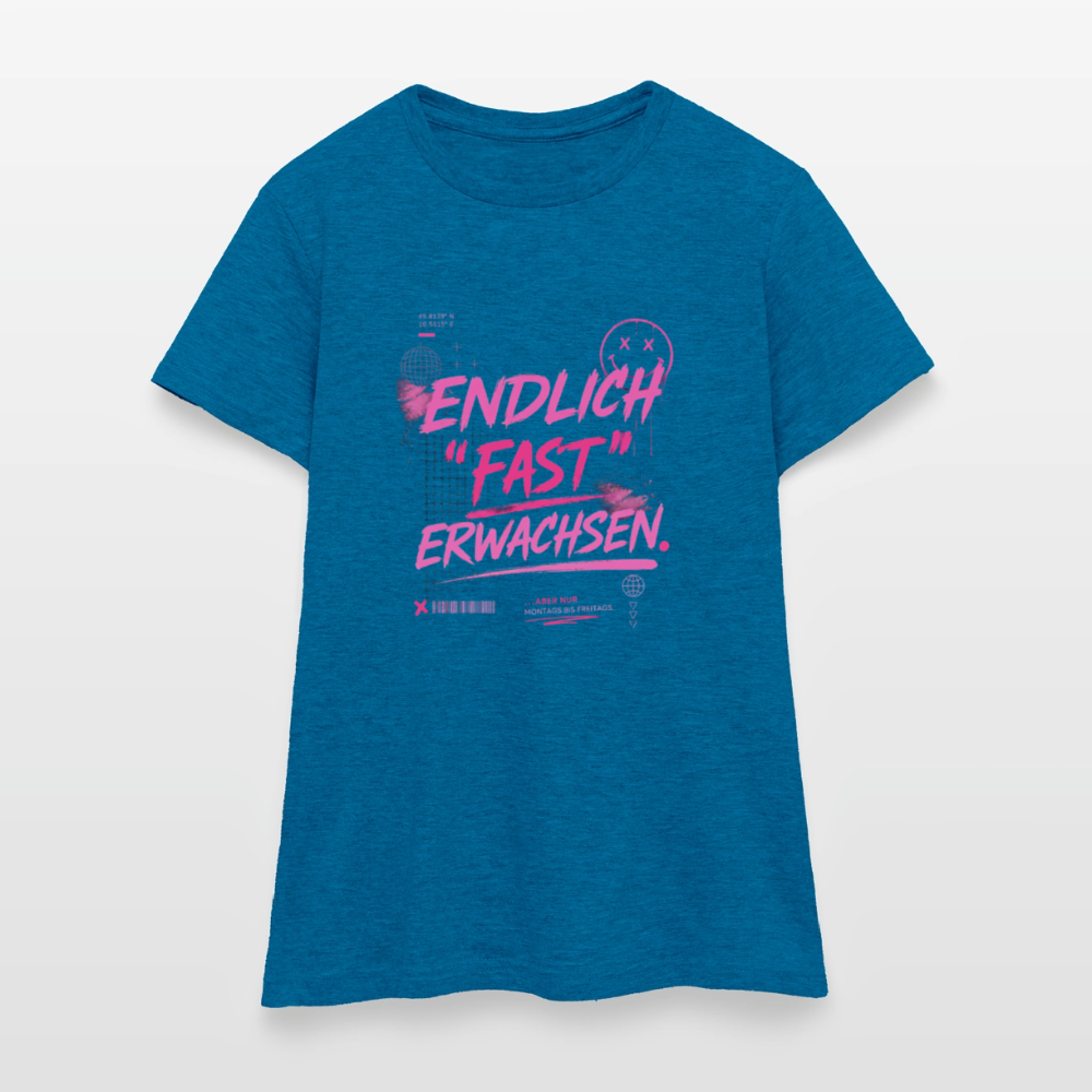 Frauen T-Shirt "fast Erwachsen pink" - Antikblaues Saphir meliert