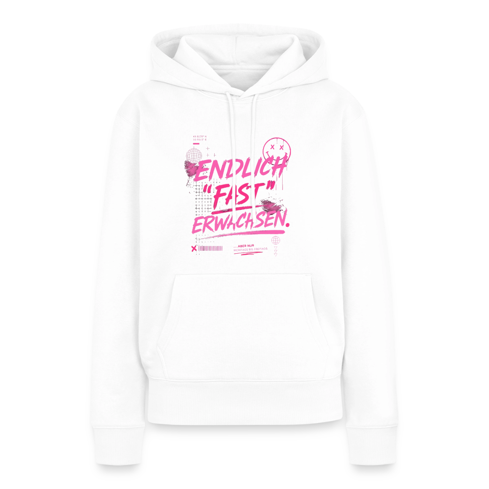 Frauen Premium Hoodie "fast Erwachsen pink" - Weiß