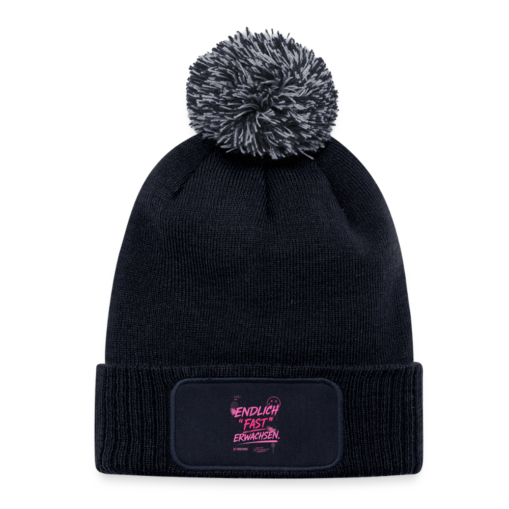 Strick Patch Beanie mit Bommel " fast Erwachsen pink" - Navy