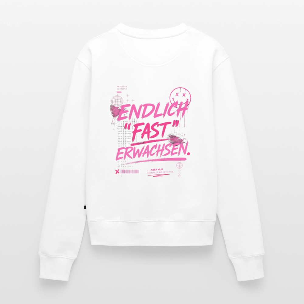 Frauen Premium Pullover " fast Erwachsen pink" - Weiß