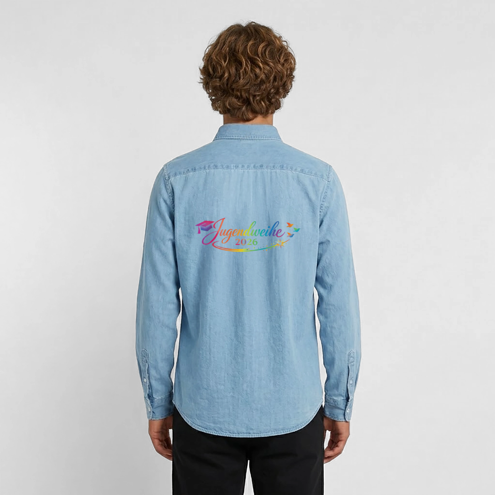 Männer Jeanshemd Organic von Stanley/Stella "Jahreslogo 2026" - verwaschenes Hellblau