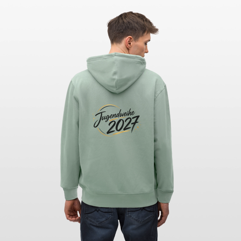 Stanley/Stella Unisex Bio-Kapuzenjacke CULTIVATOR  "Jahreslogo 2027" - Helles Graugrün