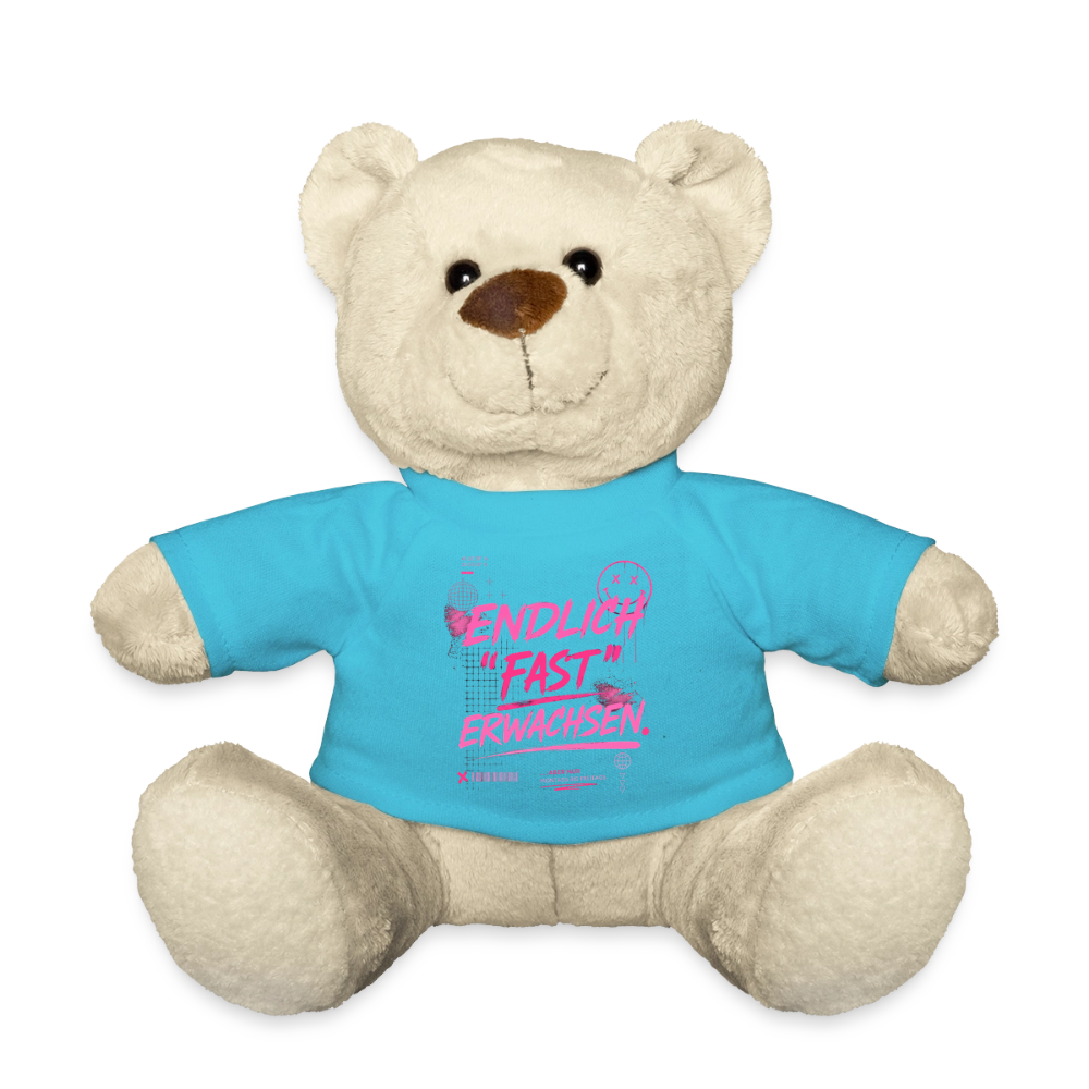 Teddy mit Statement "fast Erwachsen pink" - Atollblau
