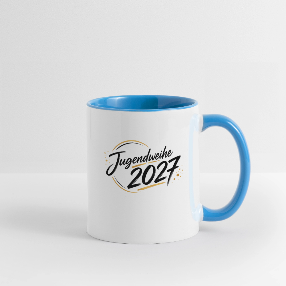 Tasse zweifarbig mit Jahreslogo 2027 - Weiß/Hellblau