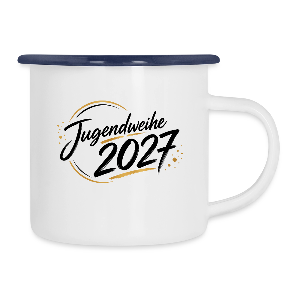 Emaille Becher , Jahresbecher 2027 - Weiß/Blau