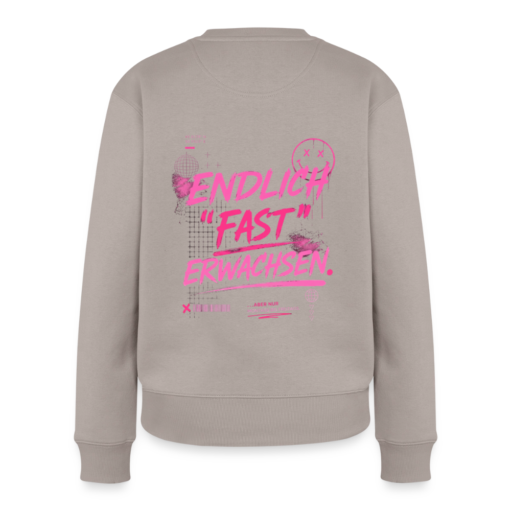 Frauen Premium Pullover " fast Erwachsen pink" - Taupe