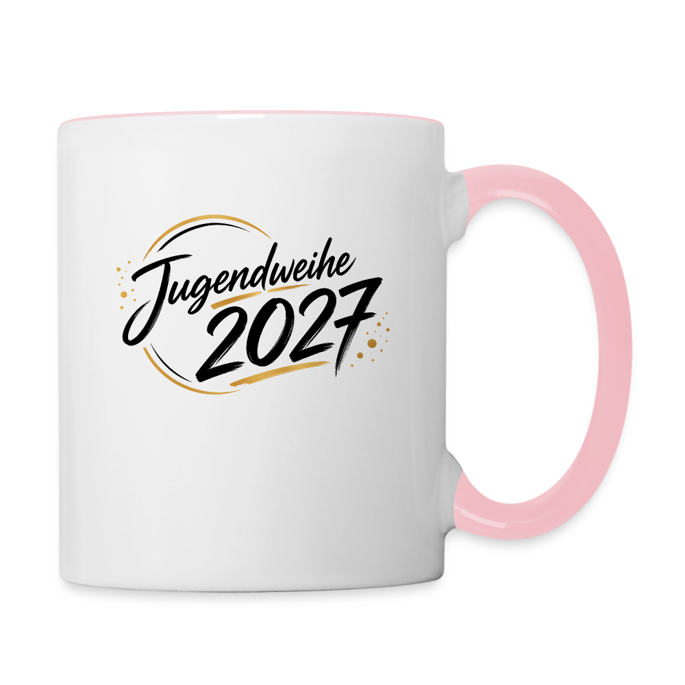 Tasse zweifarbig mit Jahreslogo 2027 - Weiß/Pink