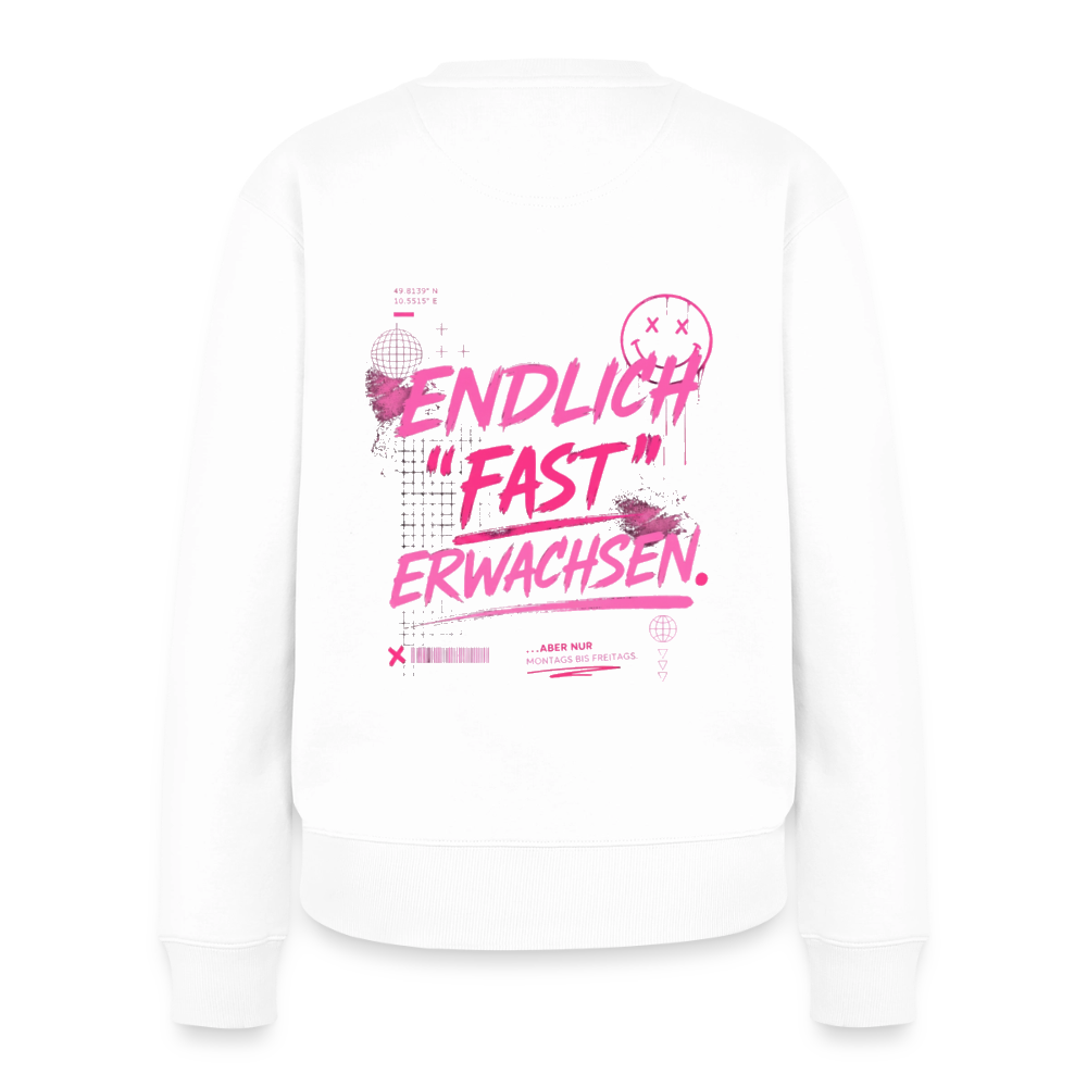 Frauen Premium Pullover " fast Erwachsen pink" - Weiß