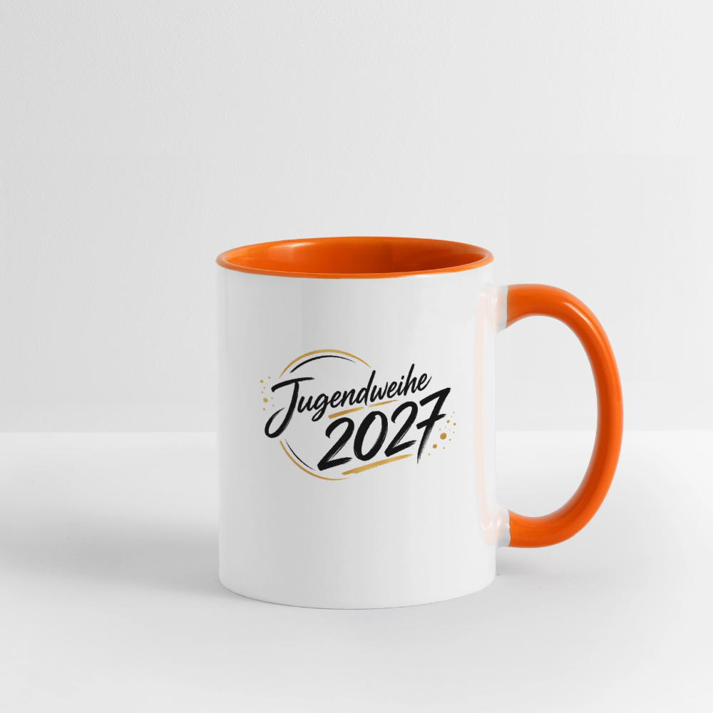 Tasse zweifarbig mit Jahreslogo 2027 - Weiß/Orange