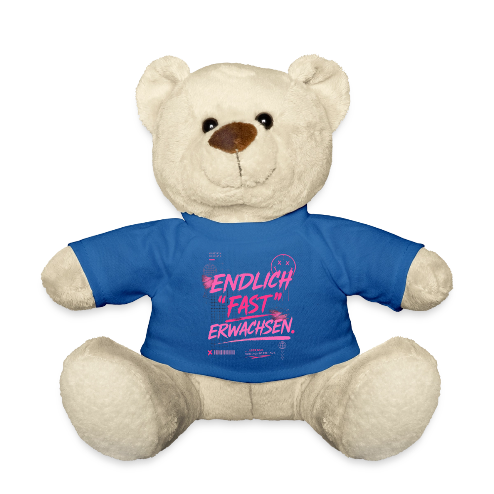 Teddy mit Statement "fast Erwachsen pink" - Königsblau