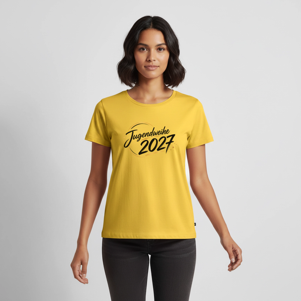 Frauen Premium T-Shirt nachhaltig "Jahreslogo 2027" - Sonnengelb