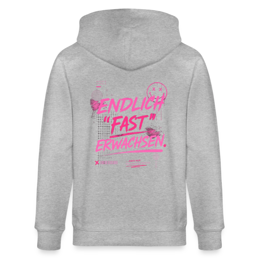 Stanley/Stella Unisex Bio-Kapuzenjacke CULTIVATOR  "fast Erwachsen pink" - Grau meliert