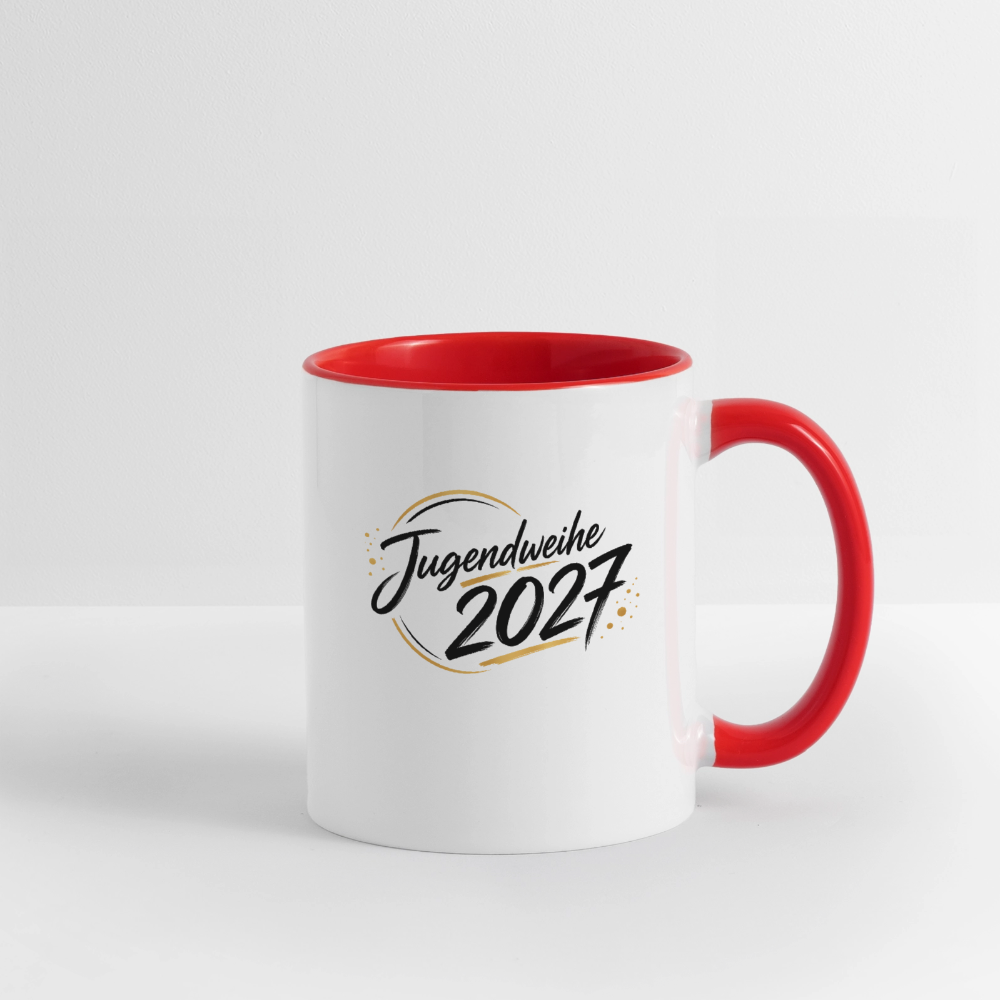 Tasse zweifarbig mit Jahreslogo 2027 - Weiß/Rot