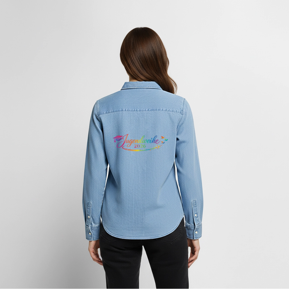 Frauen Jeanshemd Organic von Stanley/Stella "Jahreslogo 2026" - verwaschenes Hellblau