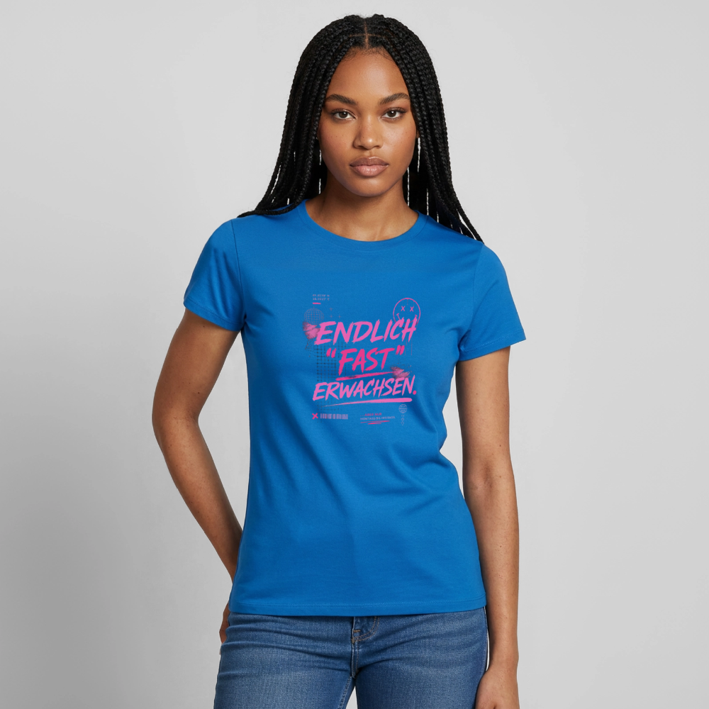 Frauen T-Shirt "fast Erwachsen pink" - Royalblau
