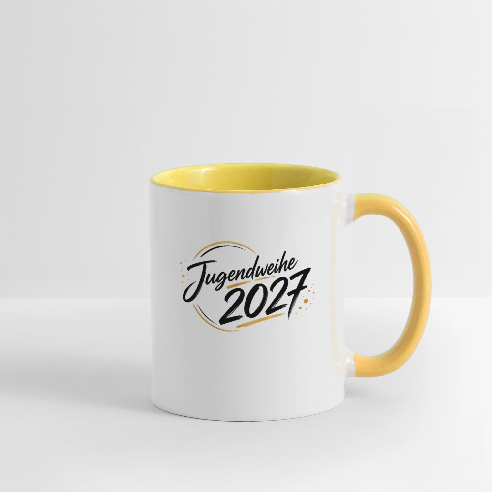 Tasse zweifarbig mit Jahreslogo 2027 - Weiß/Gelb