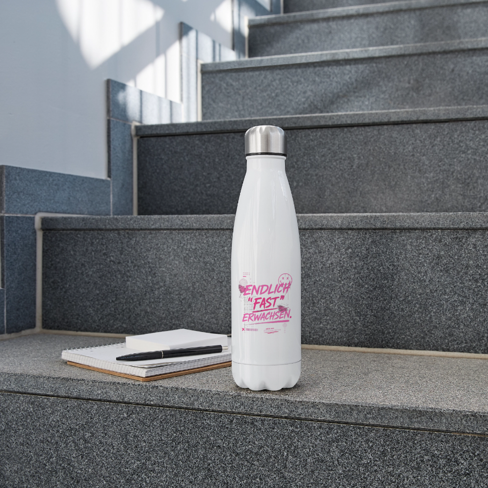 Isolierflasche mit Statement "fast Erwachsen pink" - Weiß