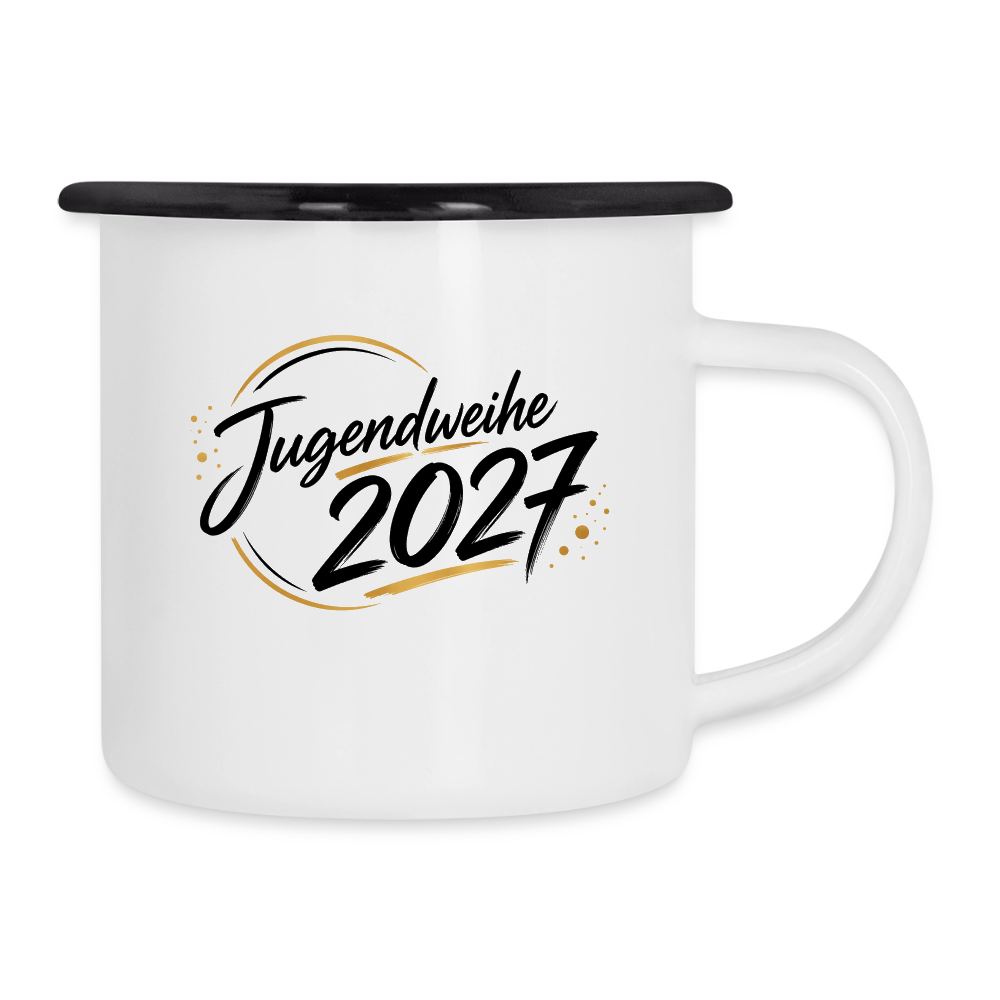 Emaille Becher , Jahresbecher 2027 - Weiß/Schwarz