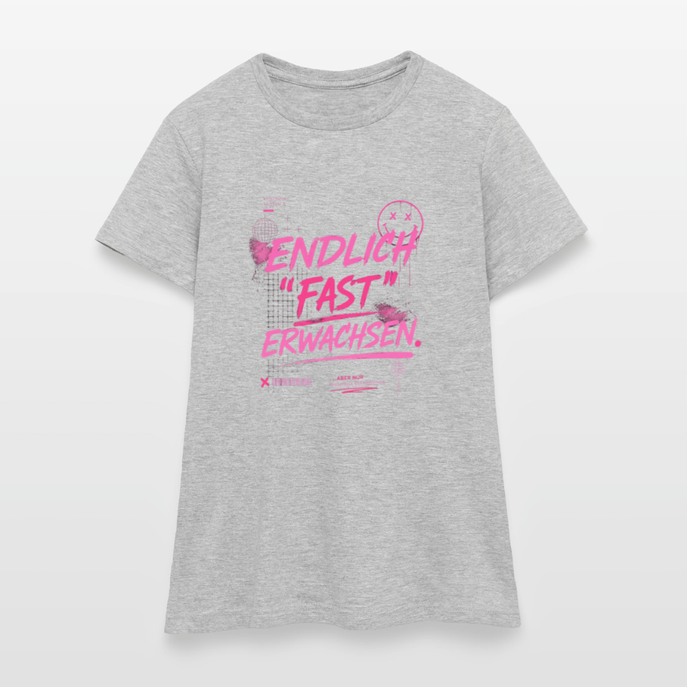 Frauen T-Shirt "fast Erwachsen pink" - Grau meliert
