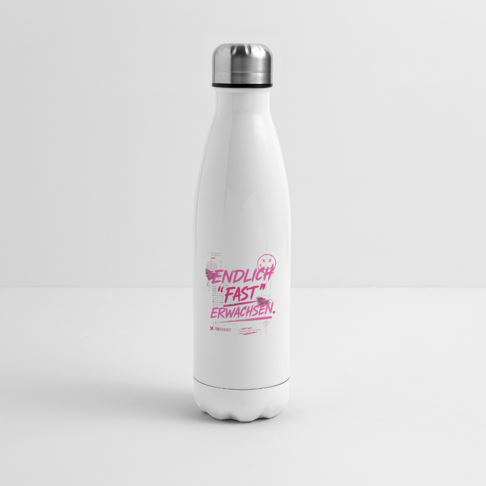 Isolierflasche mit Statement "fast Erwachsen pink" - Weiß