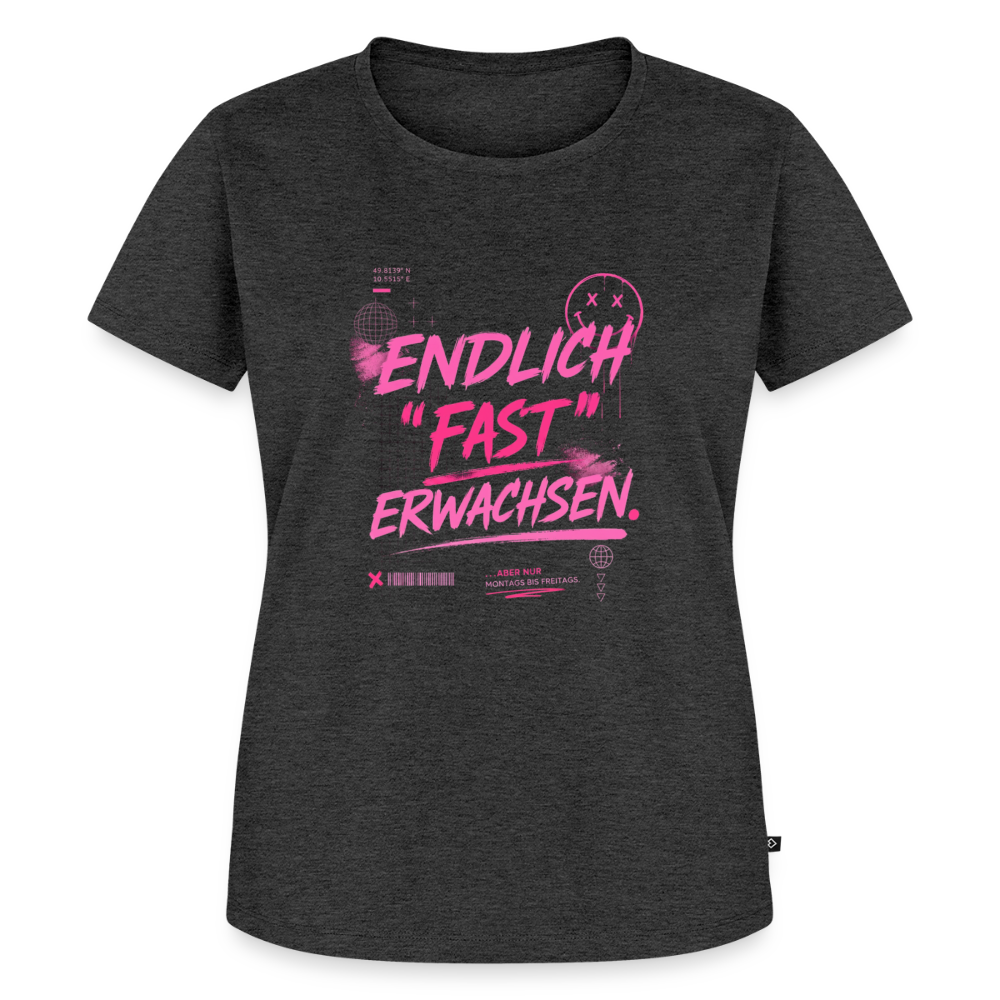 Frauen Premium T-Shirt nachhaltig "fast Erwachsen pink" - Anthrazit meliert