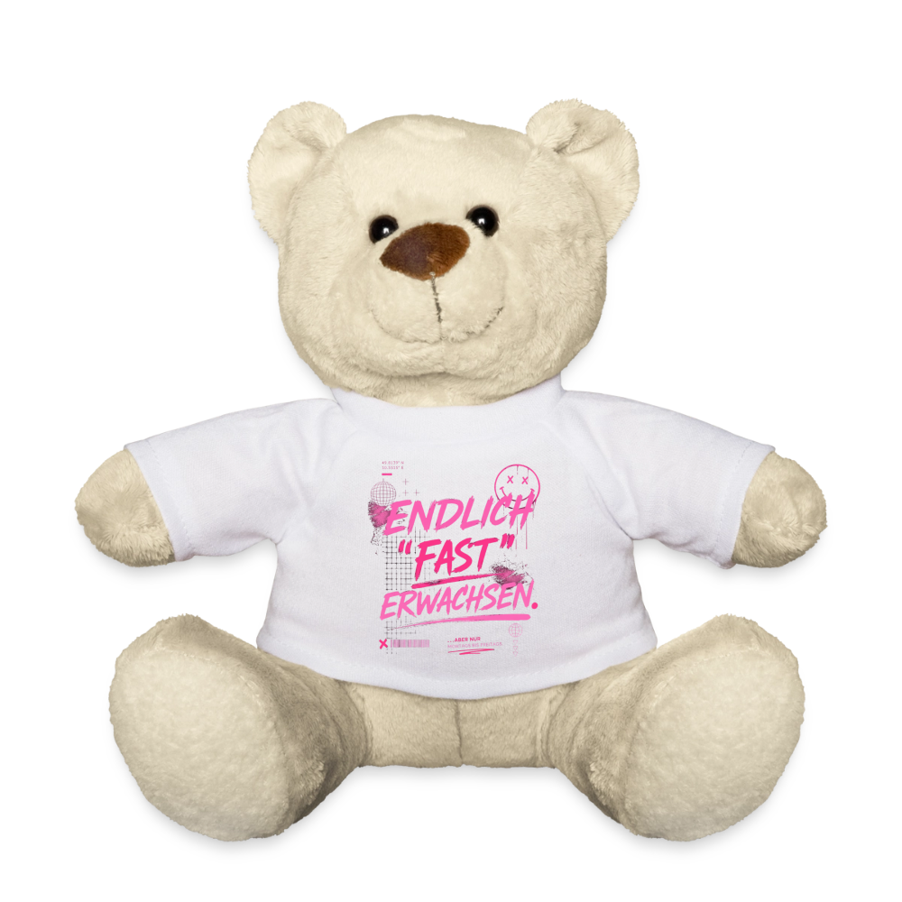 Teddy mit Statement "fast Erwachsen pink" - Weiß