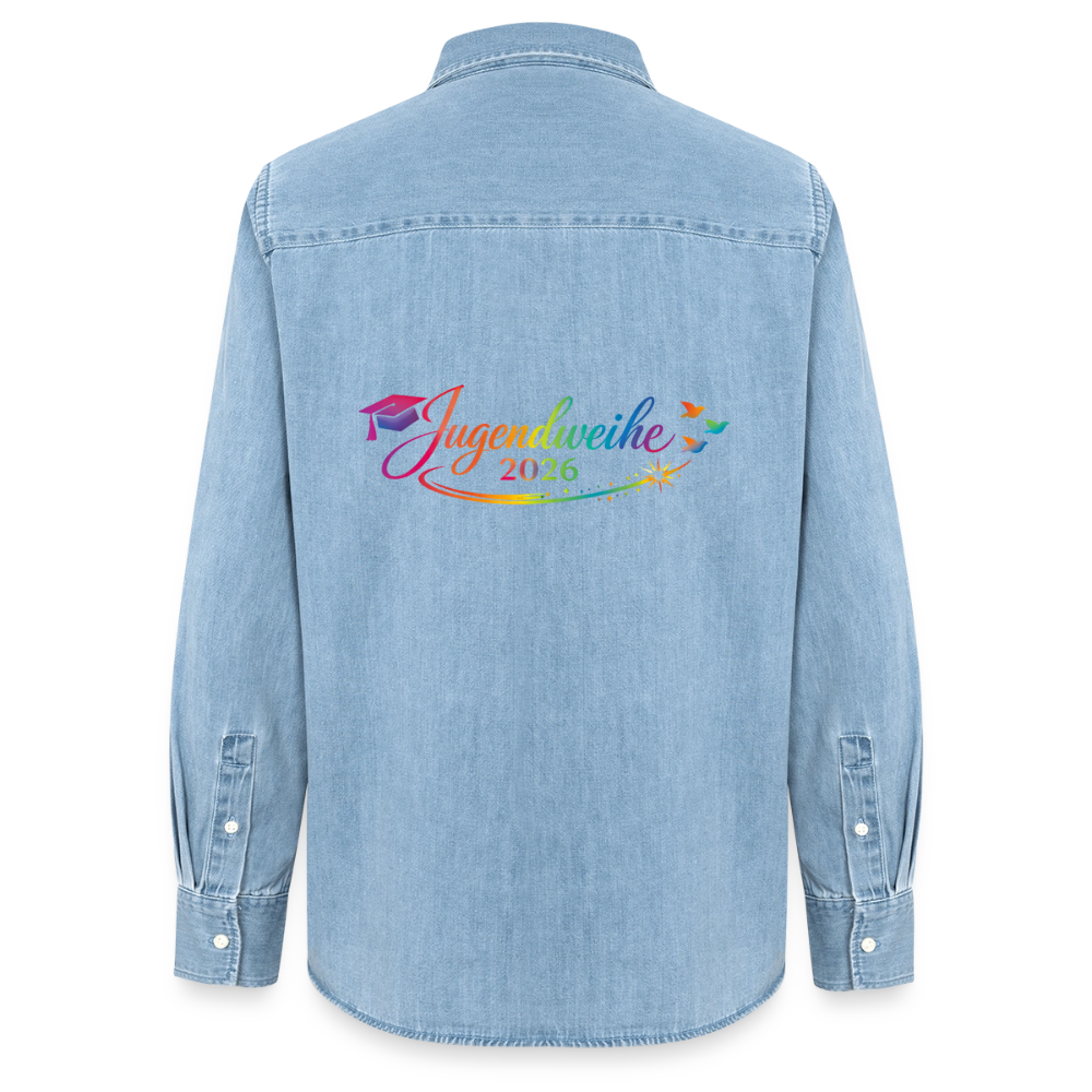 Frauen Jeanshemd Organic von Stanley/Stella "Jahreslogo 2026" - verwaschenes Hellblau