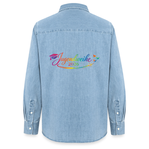 Frauen Jeanshemd Organic von Stanley/Stella "Jahreslogo 2026" - verwaschenes Hellblau