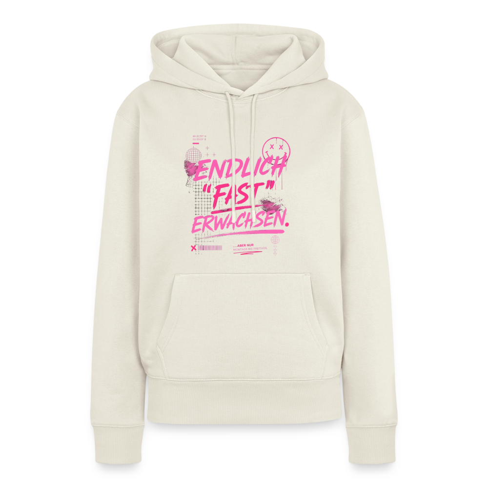 Frauen Premium Hoodie "fast Erwachsen pink" - Naturweiß