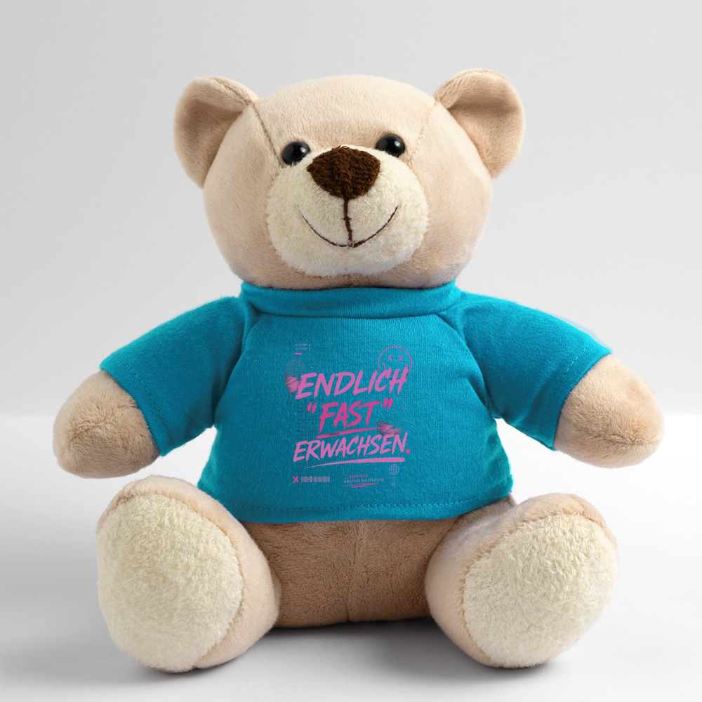 Teddy mit Statement "fast Erwachsen pink" - Atollblau
