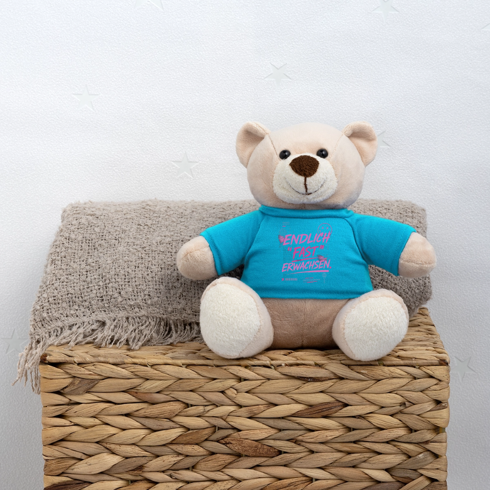 Teddy mit Statement "fast Erwachsen pink" - Atollblau
