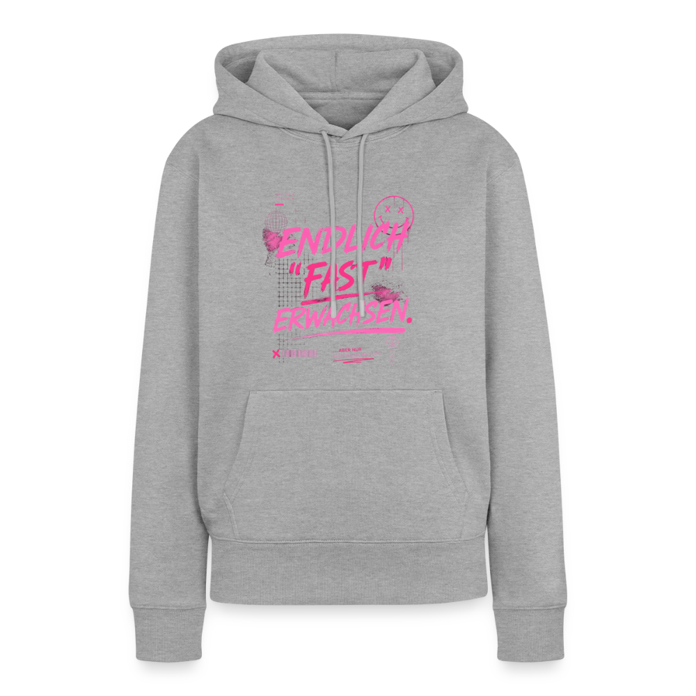 Frauen Premium Hoodie "fast Erwachsen pink" - Grau meliert
