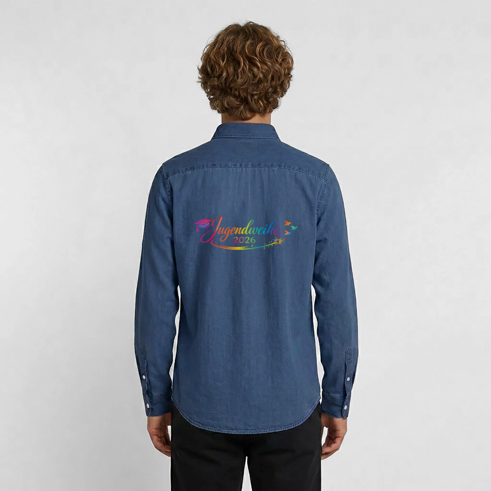 Männer Jeanshemd Organic von Stanley/Stella "Jahreslogo 2026" - verwaschenes Mittelblau 