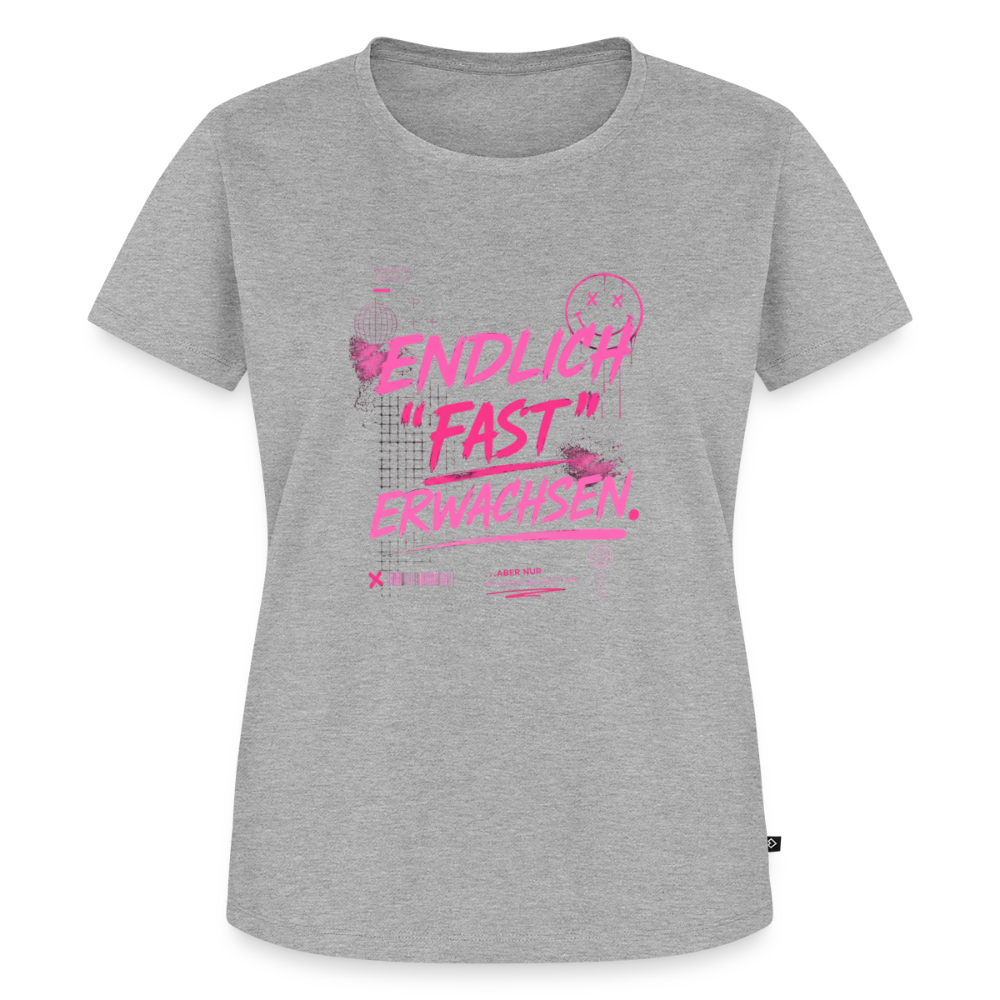 Frauen Premium T-Shirt nachhaltig "fast Erwachsen pink" - Grau meliert