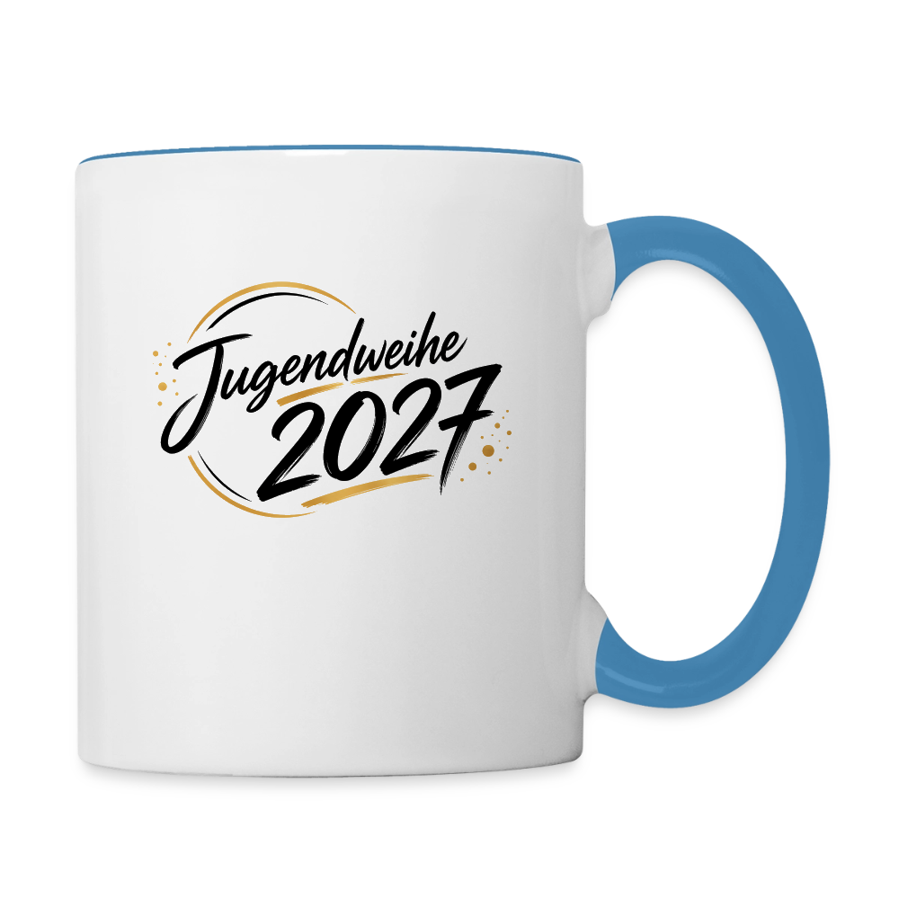 Tasse zweifarbig mit Jahreslogo 2027 - Weiß/Hellblau