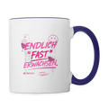 Tasse zweifarbig mit Statement "fast Erwachsen pink" - Weiß/Kobaltblau