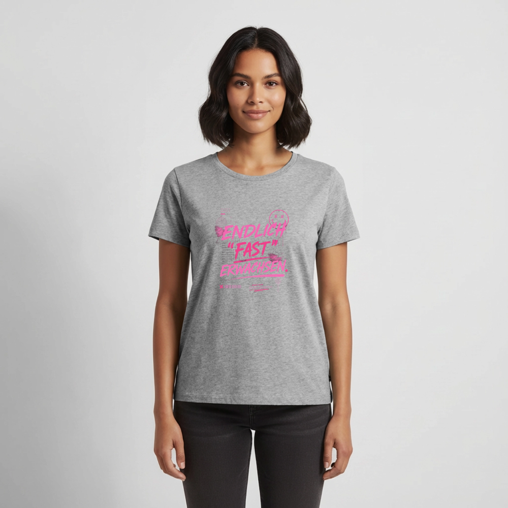 Frauen Premium T-Shirt nachhaltig "fast Erwachsen pink" - Grau meliert
