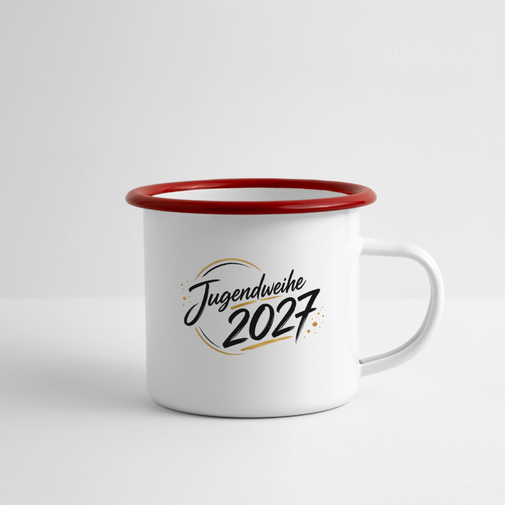 Emaille Becher , Jahresbecher 2027 - Weiß/Rot
